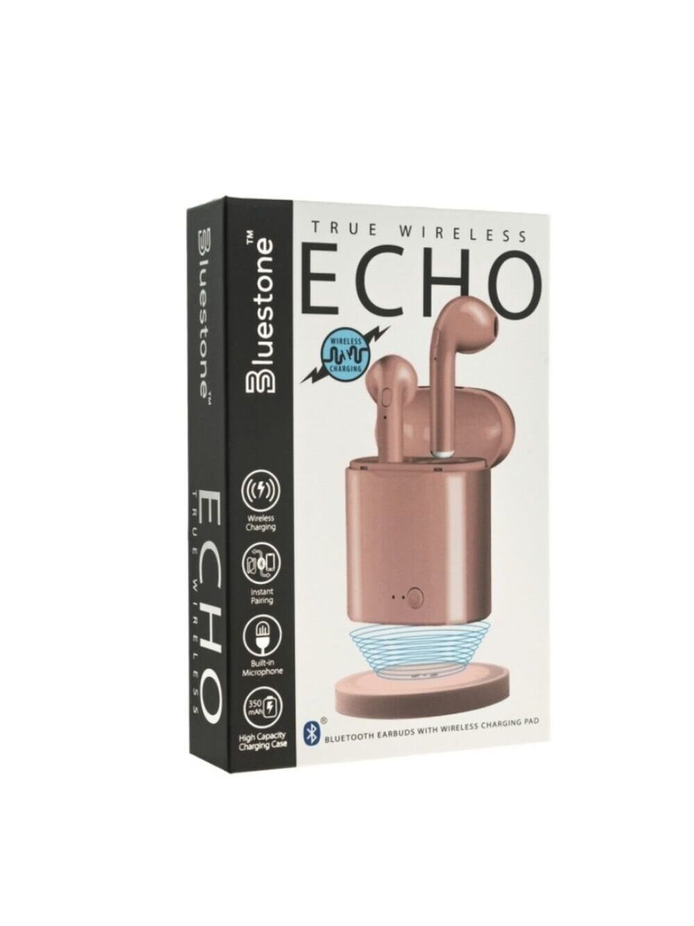 WIRELESS BLUETOOTH EARBUDS WITH WIRELESS CHARGING PAD "ECHO" IN ROSE GOLD